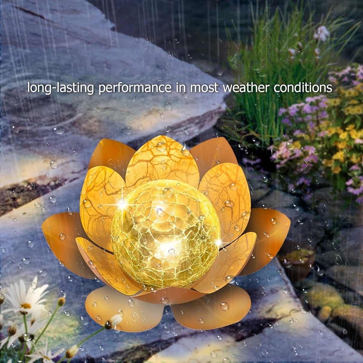 Set of 2 Lotus Solar Garden Lights – Waterproof Cracked Glass Outdoor Decor Lamps