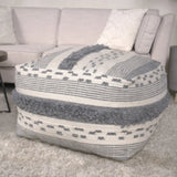 Karim Faux Yarn Large Accent Pouf in Ivory and Gray