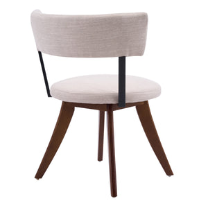 Modern Upholstered Dining Chair with Curved Back and Walnut Base - Beige