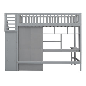 Loft Bed With Bookshelf, Drawers, Desk, And Wardrobe