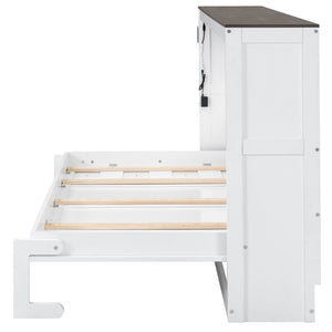 Murphy Bed With LED Light, Foldable Wall Bed Cabinet