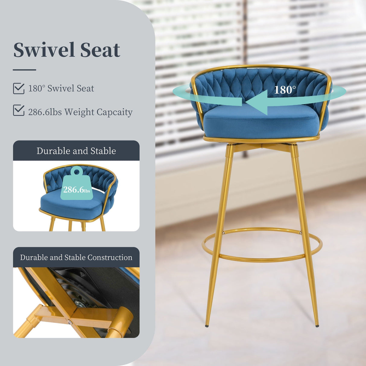 Modern Low Back Upholstered Counter Height Bar Stools (Set of 2)