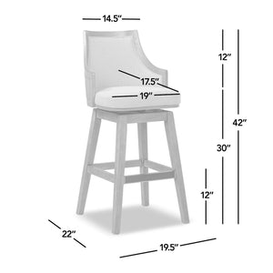 Bahama 30' Cane Rattan High-Back Swivel Bar Stool with Recessed Arms, Two-Tone Neutral Gray Polyester Wool Blend