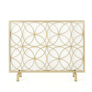 Thayer Single Panel Iron Fireplace Screen With Geometric Design