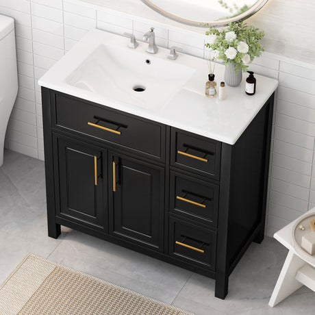 36" Black Bathroom Vanity with Left-Side Sink & Ample Storage