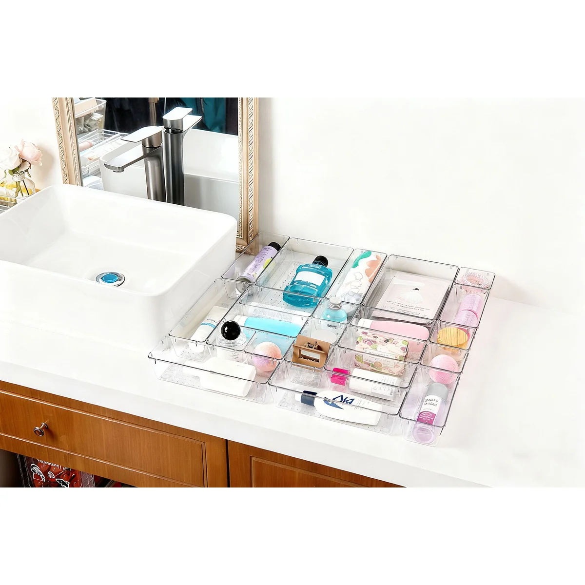 25 PCS Clear Plastic Drawer Organizers Set