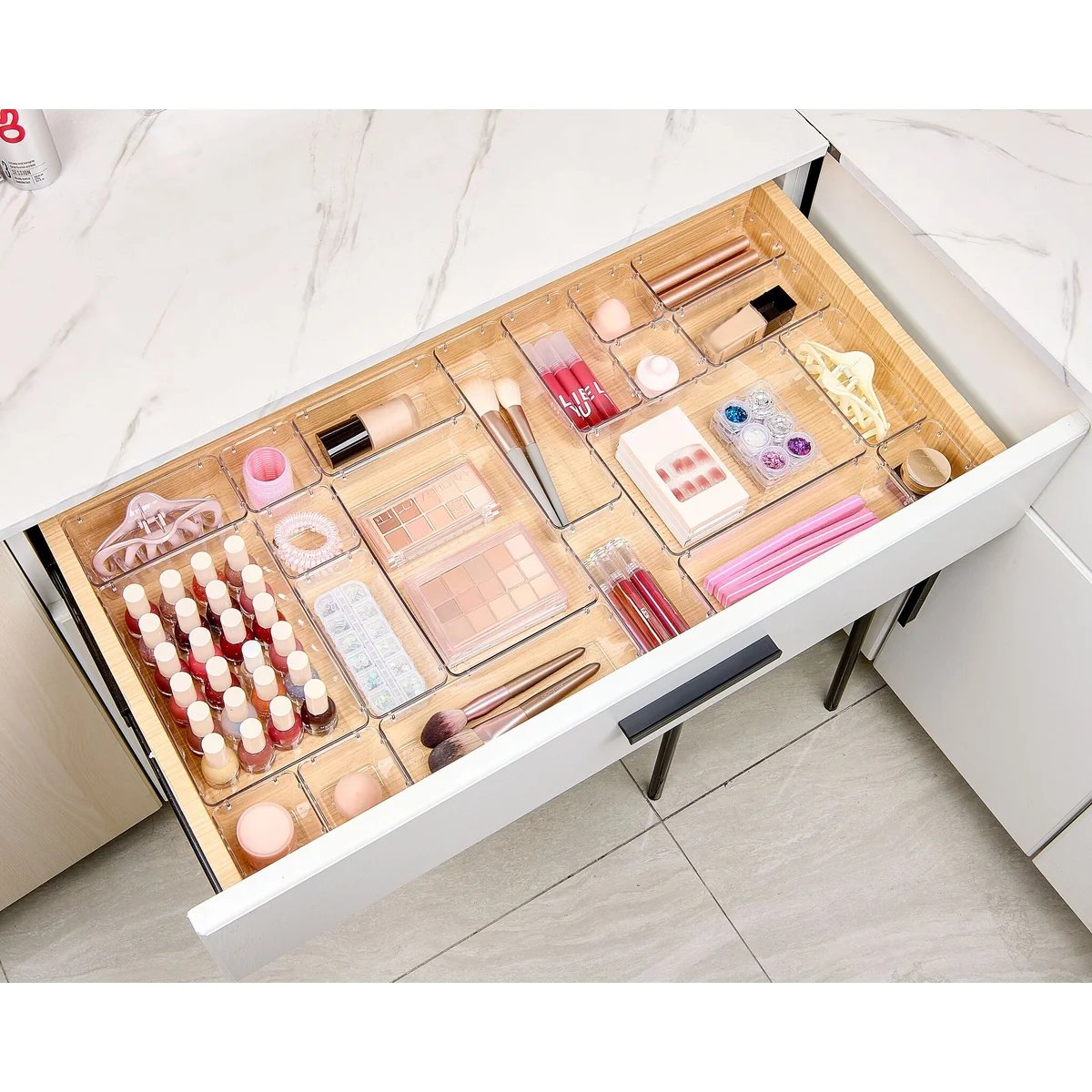 25 PCS Clear Plastic Drawer Organizers Set