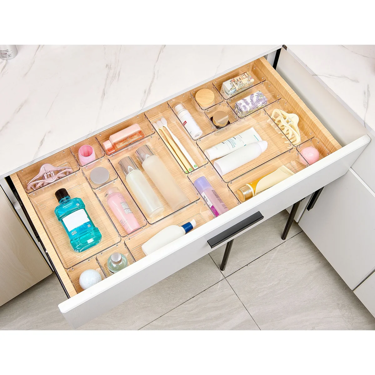 25 PCS Clear Plastic Drawer Organizers Set