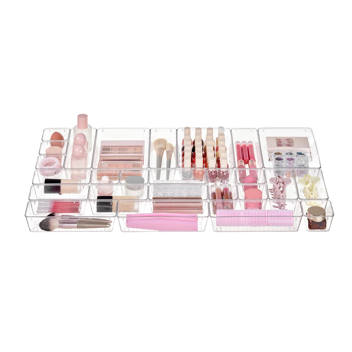 25 PCS Clear Plastic Drawer Organizers Set