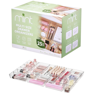 25 PCS Clear Plastic Drawer Organizers Set