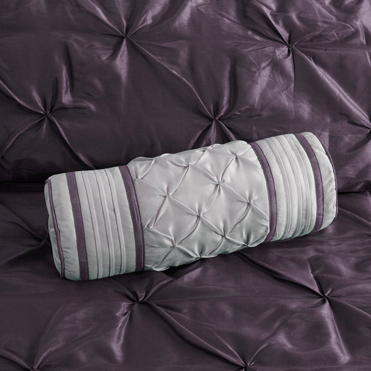 7-Piece Queen 100% Polyester Pieced Pleated Tufted Comforter Set