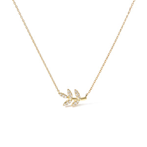 10K Yellow Gold 1/10 Cttw Diamond Leaf and Branch 18" Pendant Necklace (H-I Color, I1-I2 Clarity)