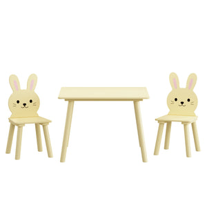 Yellow Bunny Table and Chair Set with 2 Bunny Chairs – Wood – Kids