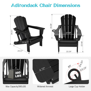 Adirondack Chairs Set of 2, Plastic HDPE Folding Outdoor Chairs with Cup Holder
