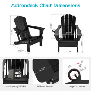 Adirondack Chairs Set of 2, Plastic HDPE Folding Outdoor Chairs with Cup Holder