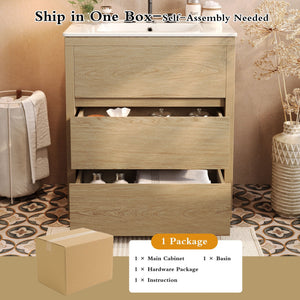 Freestanding Bathroom Vanity With Ceramic Sink, 2 Full Extension Drawers
