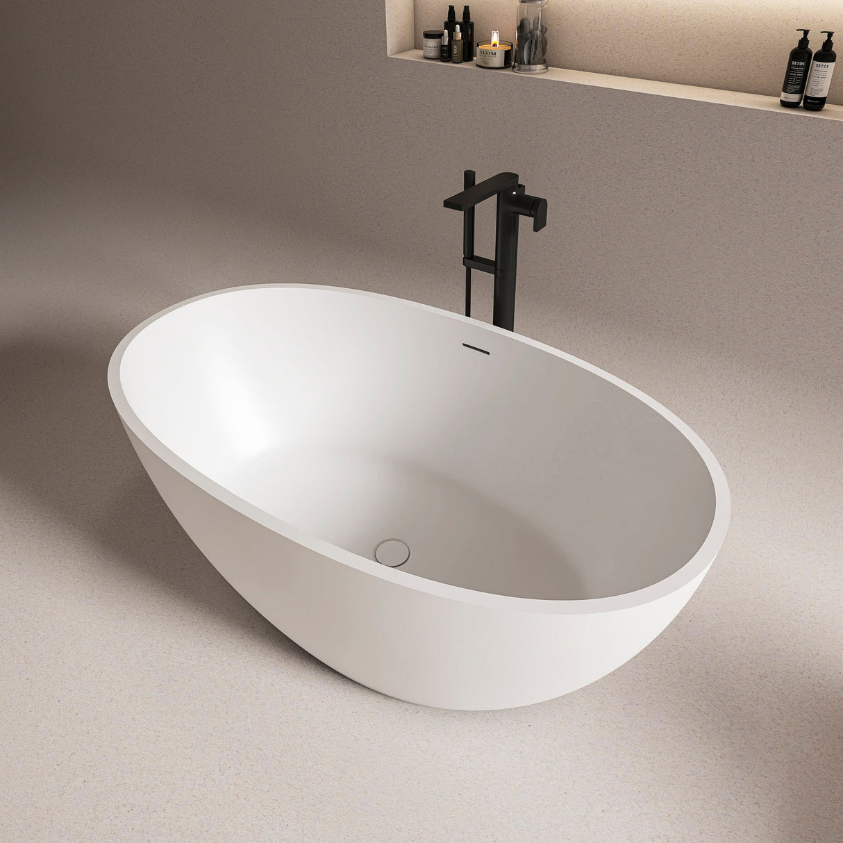 55 Inch Freestanding Solid Surface Soaking Bathtub