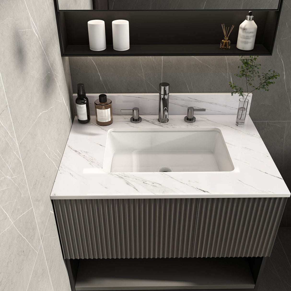 Bianco Carrara Venato Elegant Marble Vanity Top, Bathroom Vanity With Undermount Sink, Sintered Stone