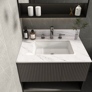 Bianco Carrara Venato Elegant Marble Vanity Top, Bathroom Vanity With Undermount Sink, Sintered Stone