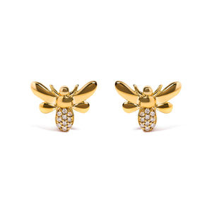 10K Yellow Gold Diamond Accented Bumble Bee Stud Earring (H-I Color, I1-I2 Clarity)