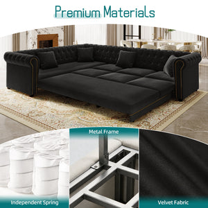 115.3" L-Shaped Sofa Couch with Pull-Out Bed