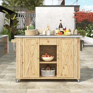 Outdoor Kitchen Island Fir Wood Kitchen Island with Stainless Steel Top