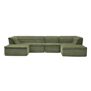U-Shaped Modular Sectional Sofa With Chaise And Movable Ottoman With Wave-Shaped Armrest