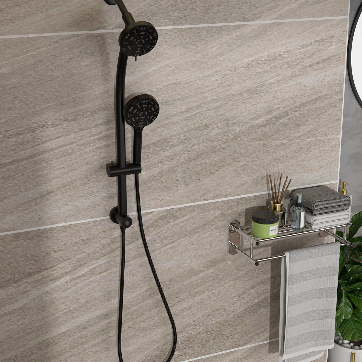 Multi Function Dual Shower Head System With 4.7" Rain Showerhead, 8 Function Hand Shower, Adjustable Slide Bar