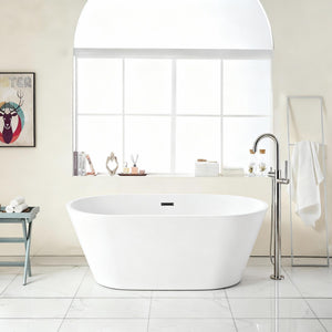 Gloss Freestanding Bathtub With Overflow & Pop Up Drain, Stand Alone Soaking Tub