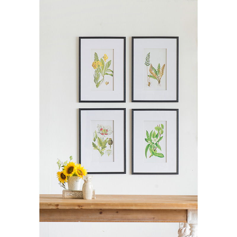 Botanical Flower Wall Art, Home Decor For Living Room Dining Room, Bedroom, Hallway (Set of 4) - White / Blue