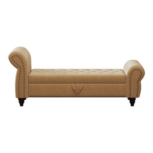 64.5' Velvet Upholstered Bed Bench with Storage and Tufted Nails