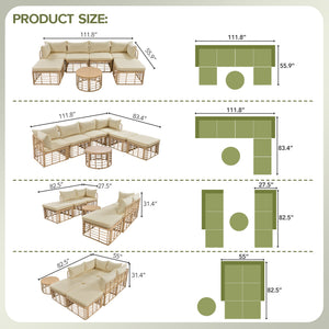 7 Pieces Outdoor Patio Furniture, All-Weather Rattan Sectional Sofa Set with Thick Cushions and Pillows, Freely Combined Conversation Sets for Garden, Backyard, Balcony, Brown
