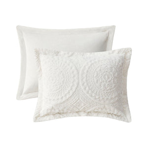 Full/Queen Embroidered Medallion Faux Fur Ultra Plush Comforter Mini Set