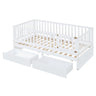 Daybed With Fence Guardrails And 2 Drawers, Split Into Independent Floor Bed & Daybed