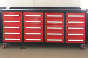 Garage Storage Cabinets With Workbench (With 20 Drawers) - Red