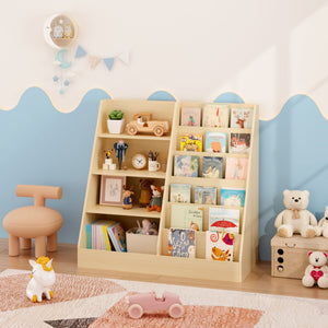 Bookshelf And Toy Storage Organizer, 4 Tier Bookcase With Display Stand For Playroom