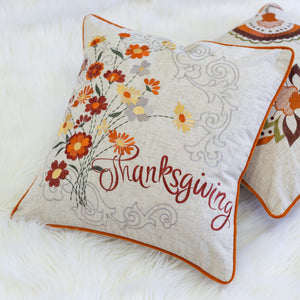 Thanksgiving Embroidered Floral Throw Pillow – Autumn Harvest Accent Cushion Set of 2