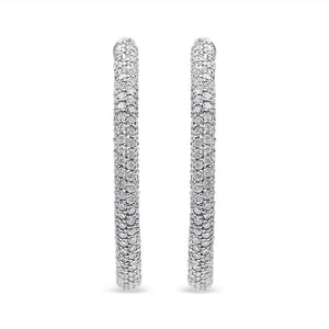18K White Gold 2 1/3 Cttw Pave Set Diamond Semi Eternity Leverback Hoop Earrings (F-G Color, VS1-VS2 Clarity)
