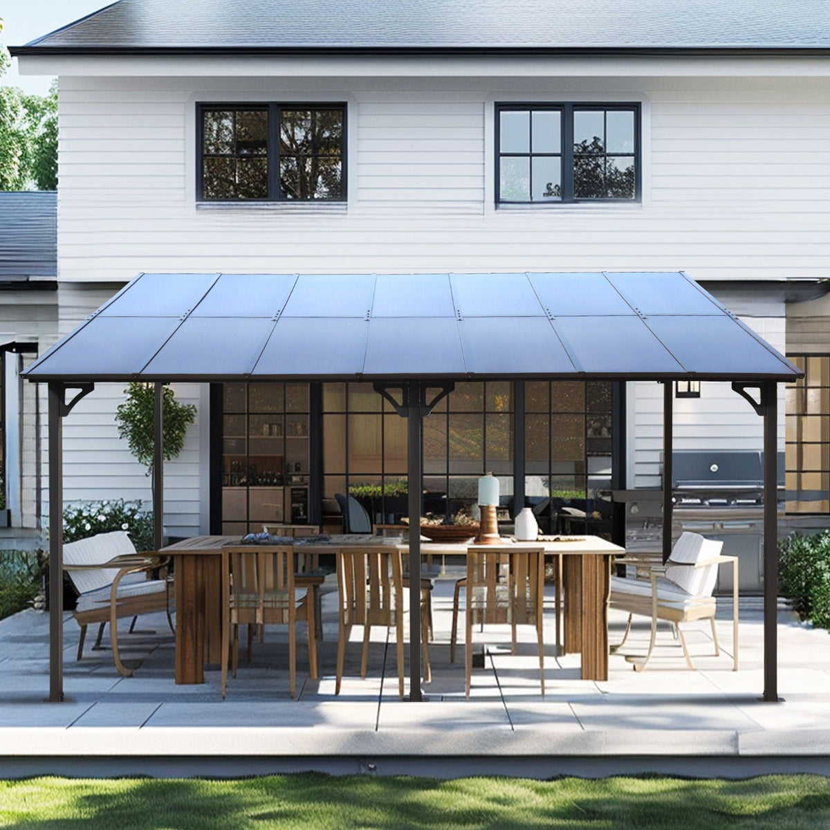 Wall Mounted Outdoor Pergola Gazebo with Heavy Duty Metal Awning and Roof