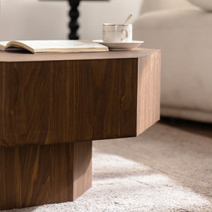 30.51 Inch Wooden Octagonal Coffee Table for Living Room