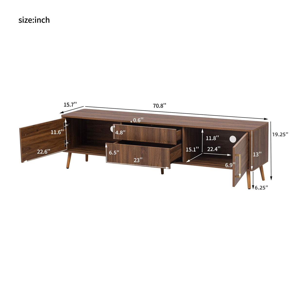 TV Stand With 2 Drawers For TVs Up to 80" - Walnut
