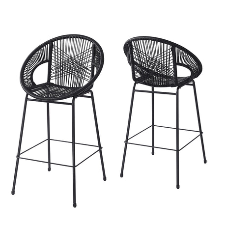Ferrara-Outdoor-Patio-Barstool-Set-of-2,-Black-Faux-Wicker-PE-Rattan-with-Iron-Frame-Bar-Stools