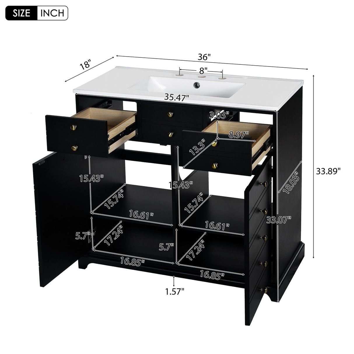 Retro Bathroom Vanity with Sink and Storage Cabinet