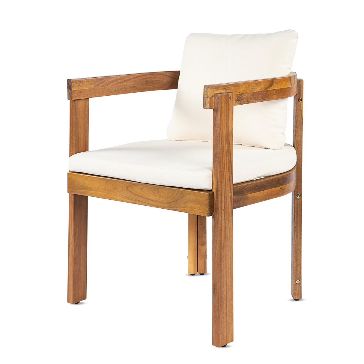 7 Pieces Acacia Wood Outdoor Dining Set with Cream Cushions