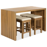 5 Piece Outdoor Bar Set with Acacia Wood Table and Cushioned Stools