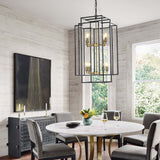 18' Modern 8-Light Black Gold Geometric Pendant Chandelier