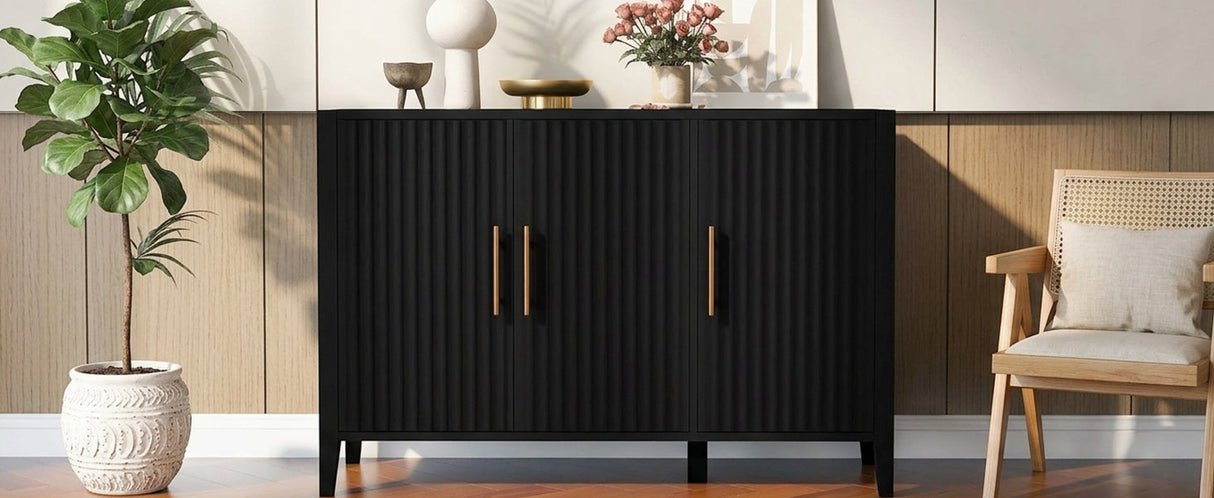 U-Style Wavy 3-Door Sideboard with Solid Pine Legs