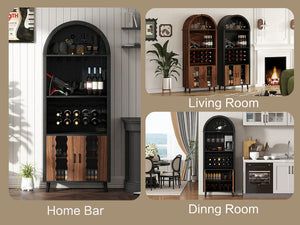 71' Farmhouse Arched Wine Bar Cabinet