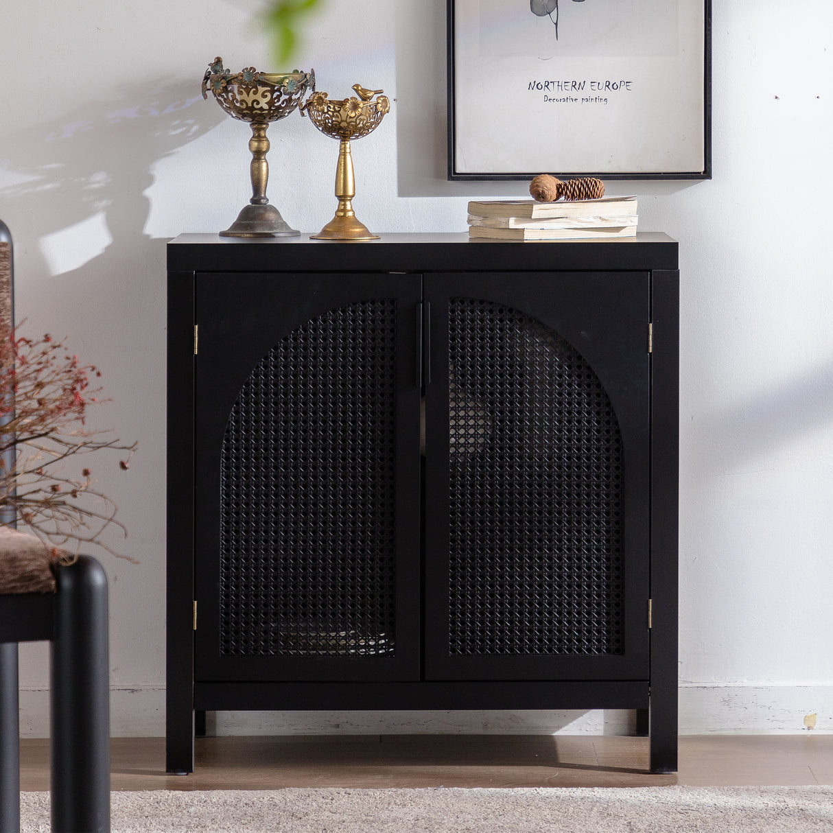Black Accent Cabinet with Doors, 29 Inch Narrow Credenza