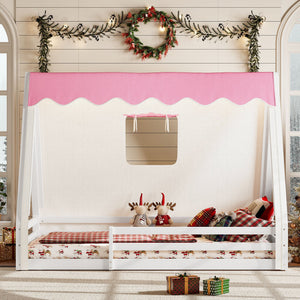 Twin Size House Floor Bed with Tent and Light